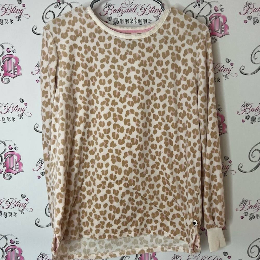 Kate Spade long sleeve soft fleece cheetah print Tan and Cream Patterned Top